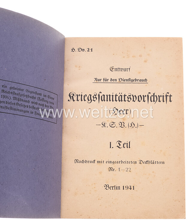 H.Dv. 21 Kriegssanitätsvorschrift (Heer) - Entwurf, Bild 2