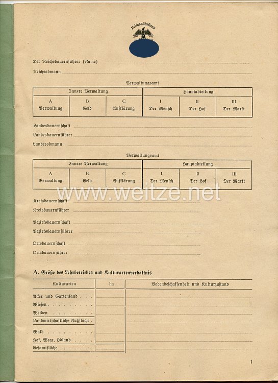 Reichsnährstand " Blut und Boden " - Arbeitsheft für Landarbeitslehrlinge Bild 2