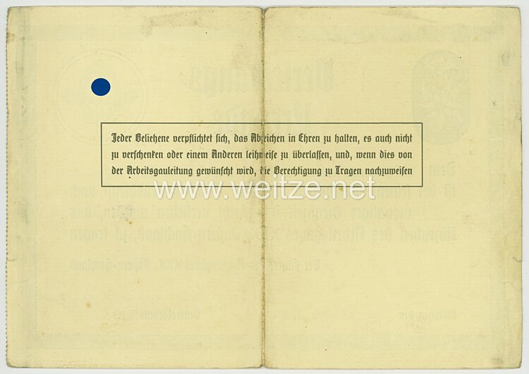 Reichsarbeitsdienst ( RAD ) - Verleihungsurkunde für das Abzeichen des Arbeitsgaues XXX Bayern-Hochland Bild 2